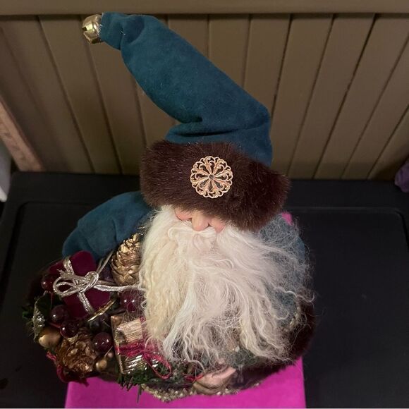 St. Nicholas Santa Tapestry plush Green Gold Faux Fur trim Garment Tree Topper - Picture 4 of 9